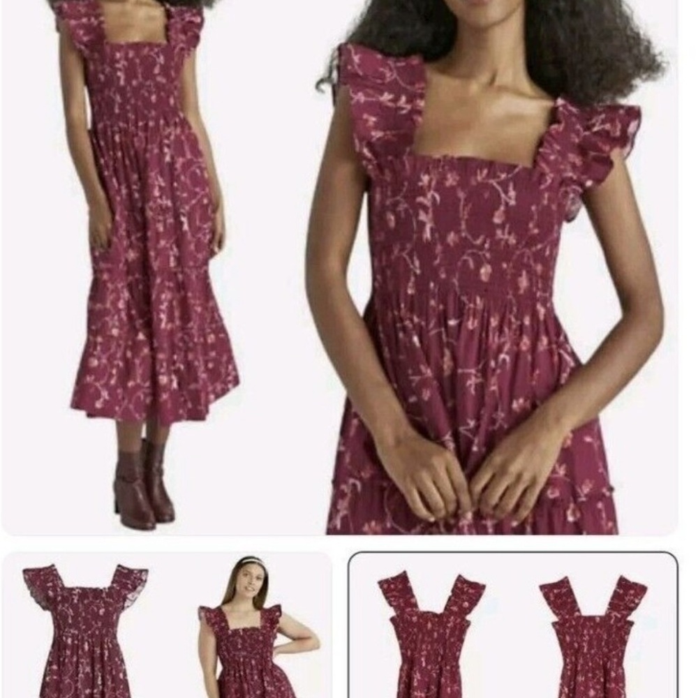 Ellie hill house nap dress burgundy botanical poplin - Picture 2 of 4